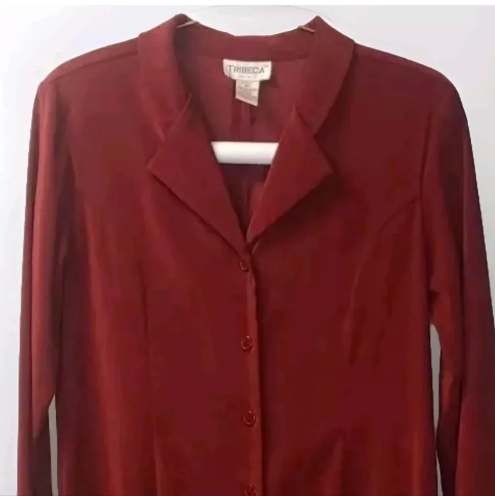 Vtg Tribeca Studio Trench Coat Woman Sz 12 Red Suede Feel Duster Long Jacket